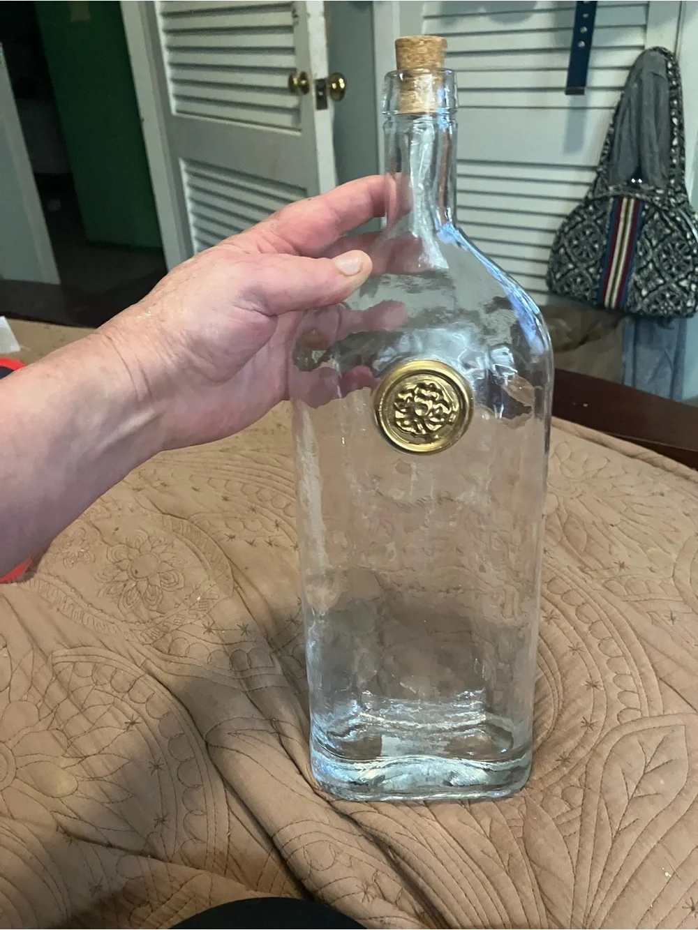 NWT Pier 1 Clear Glass Bottle Resembling Vintage Whiskey Decanters